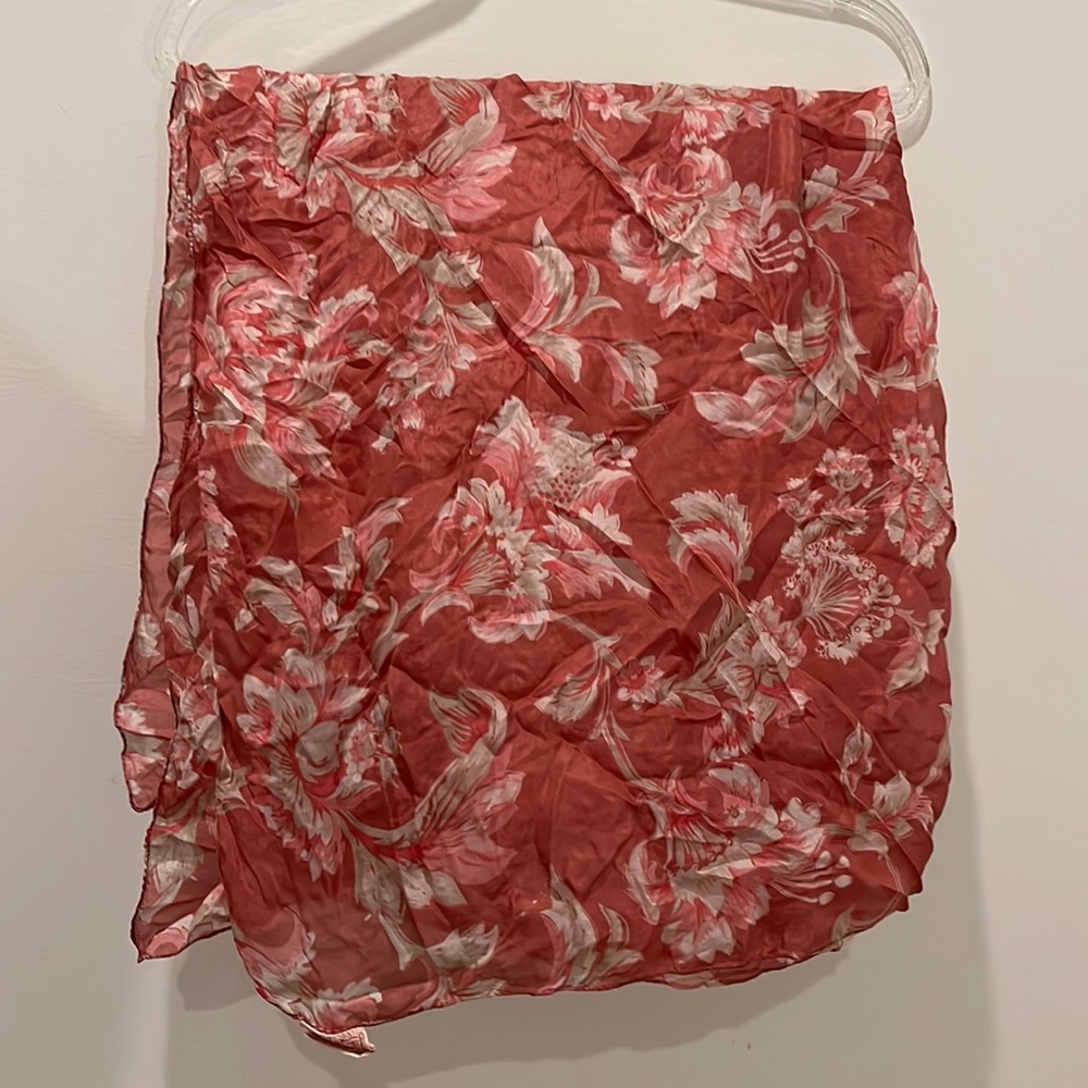 Large vintage sheer April Cornell silk scarf floral pink
